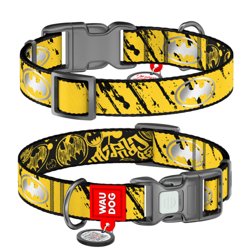 Нашийник WAUDOG Nylon "Бетмен Ескіз", світловідбивний, для собак, нейлон, 37-58 см, Ш 25 мм