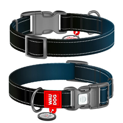 Нашийник WAUDOG Nylon Mono світловідбивний чорний з QR паспортом, L, 33-49 см, 25 мм 2