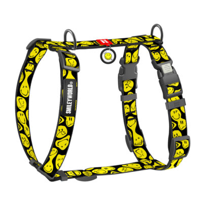 Шлея для собак анатомічна H-подібна WAUDOG Nylon "Смайли на чорному", XL, 60-100 см, 25 мм