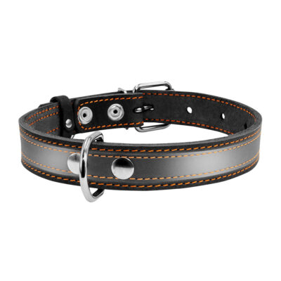 Нашийник CoLLaR зі світловідбиваючою стрічкою, шкіра, 25мм ширина, 38-50см довжина, чорний 2