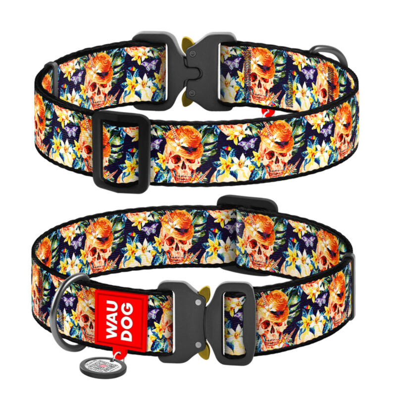 Нашийник для собак WAUDOG Nylon, гламурні черепи, XXL, 46-70 см, ширина 35 мм