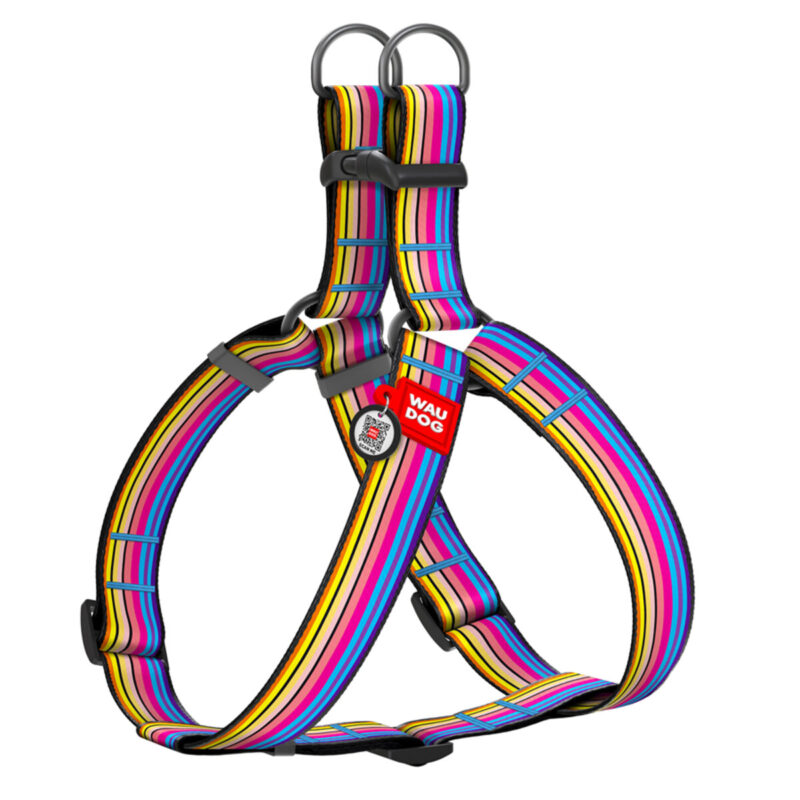 Шлея для собак WAUDOG Nylon з QR паспортом, малюнок "Лінія 1", XL, Ш 35 мм, А=В 70-100 см