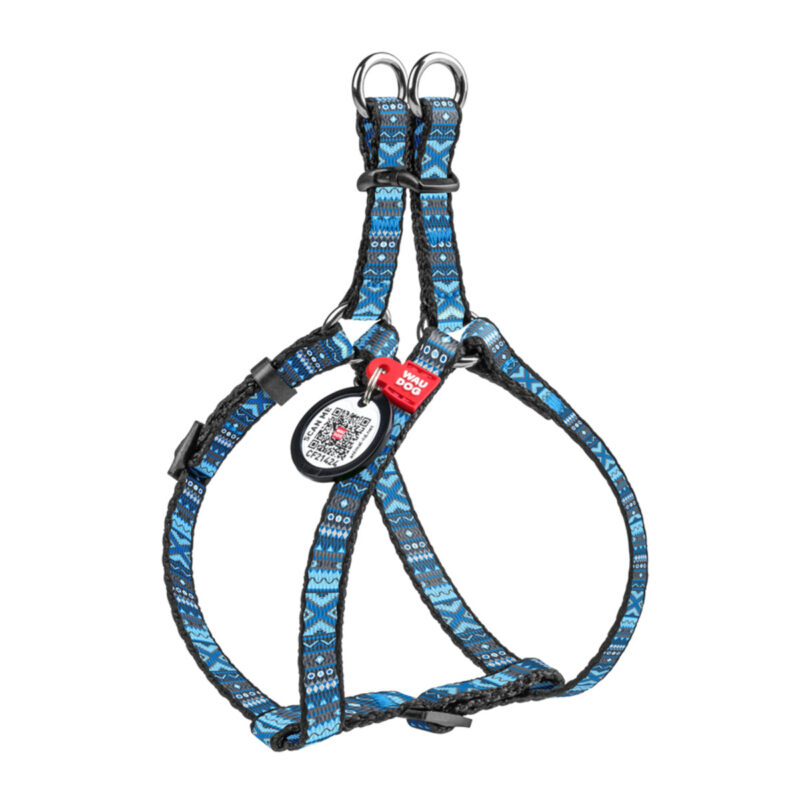 Шлея анатомічна WAUDOG Nylon етно синя, пластиковий фастекс, обхват шиї 28-40 см, ширина 10 мм