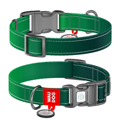 Нашийник WAUDOG Nylon Mono світловідбивний для собак L 33-49 см, Ш 25 мм, нейлон, зелений 2