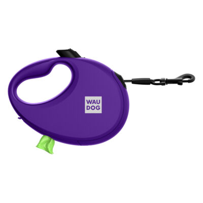 Повідець-рулетка WAUDOG R-leash, світловідбиваюча стрічка, з контейнером для пакетів, L, до 40 кг, 5 м, фіолетовий 2