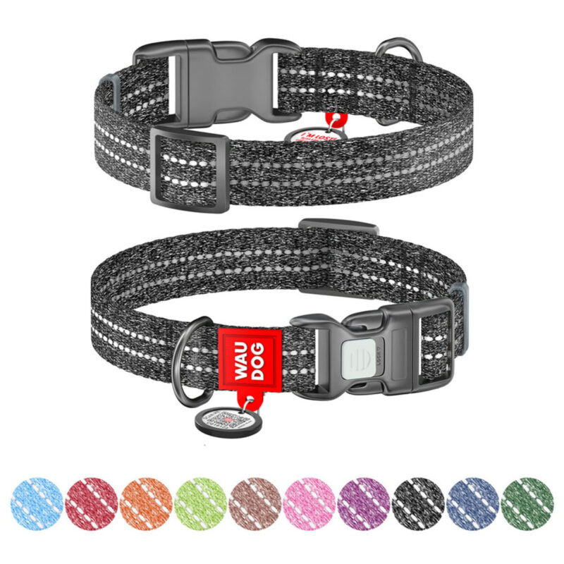 Нашийник для собак WAUDOG Re-cotton, світловідбиваючий, 25 мм, 37-58 см, сірий
