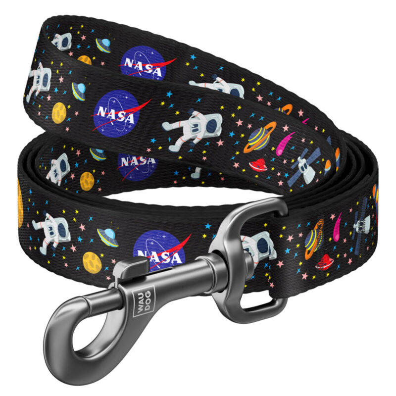 Повідець для собак WAUDOG Nylon, малюнок "NASA", плоский, нейлоновий, довжина 122 см, ширина 25 мм