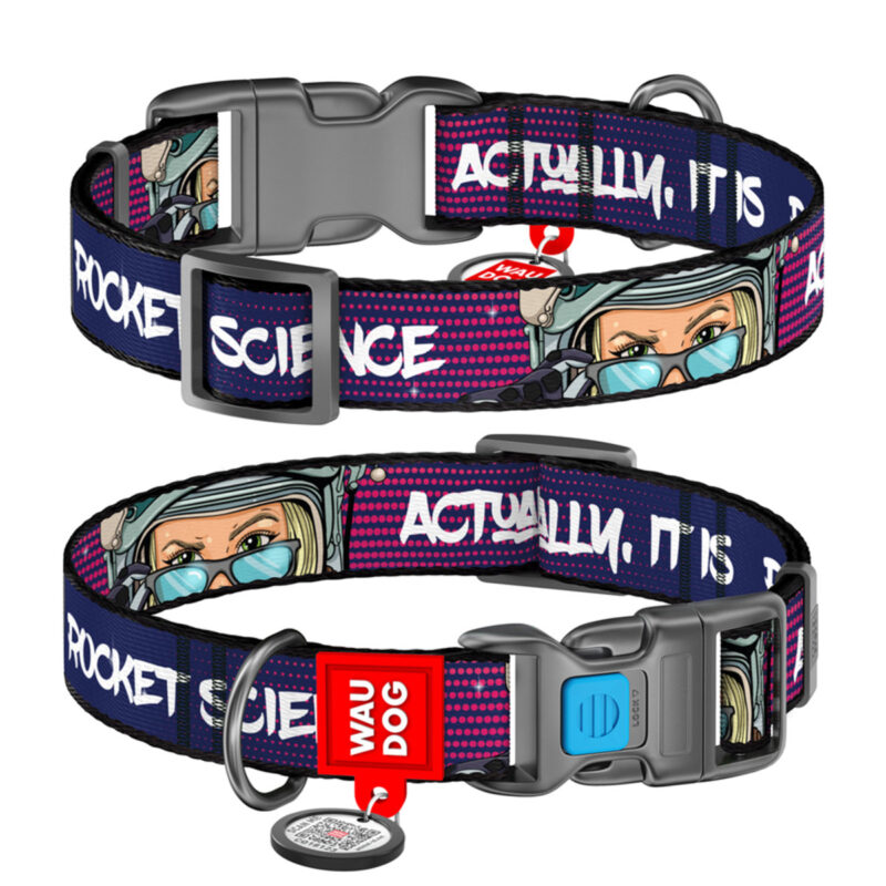 Нашийник WAUDOG Nylon "Космос. Ракетобудування" з QR-паспортом для собак XL, 35-58 см, 25 мм