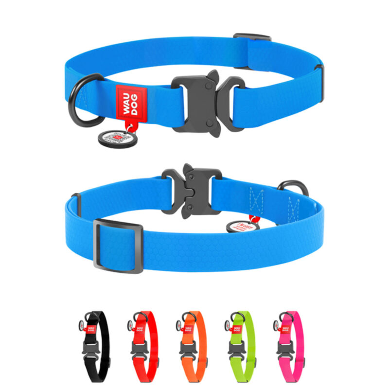Нашийник WAUDOG Waterproof для собак блакитний, 25 мм, 34-49 см, водовідштовхувальний