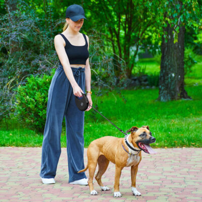 Повідець-рулетка WAUDOG R-leash L, 5 м, до 40 кг, чорний, з контейнером для пакетів 9