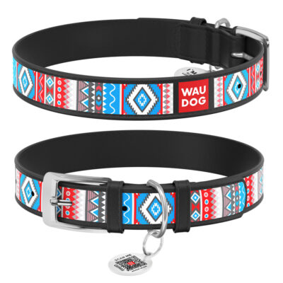 Нашийник для собак WAUDOG Design, шкіряний, "Етно", XS, Ш 12 мм, Дов 20-28 см, чорний