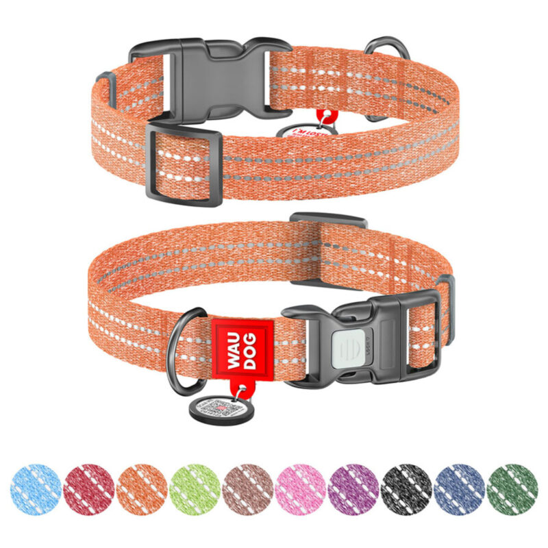 Нашийник WAUDOG Re-cotton з QR паспортом, відновлена бавовна, 25-35 см, 15 мм, помаранчевий