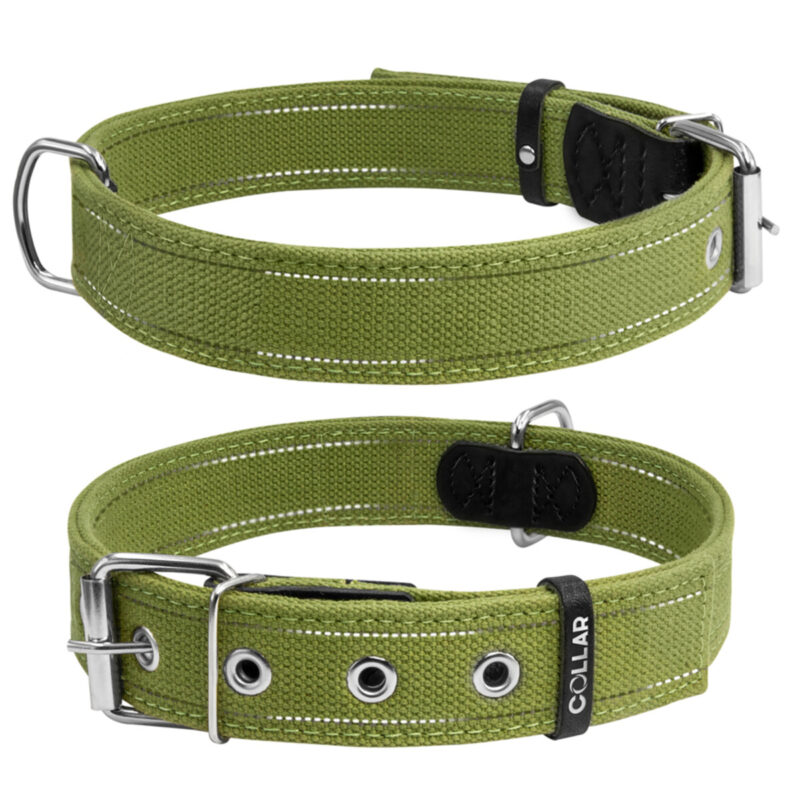 Нашийник для собак CoLLaR бавовняна тасьма подвійний 35мм, 51-63см, брезент