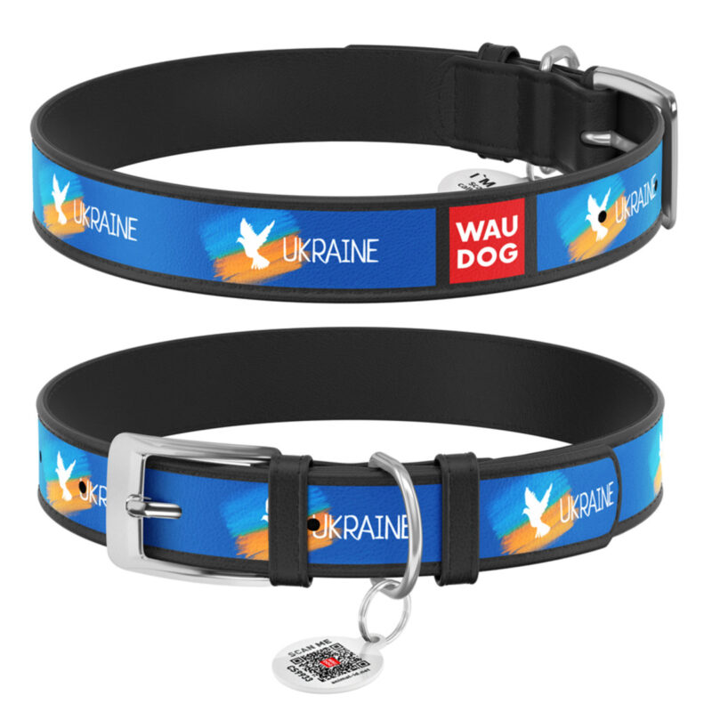 Нашийник шкіряний WAUDOG Design "Прапор" для собак, XXS, 12 мм, 18-24 см, чорний
