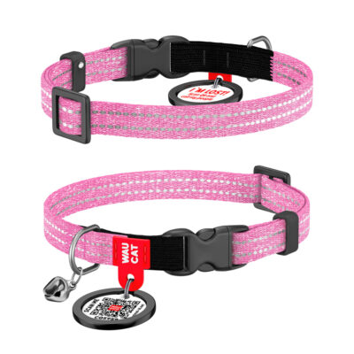 Нашийник для котів WAUCAT Re-cotton світловідбиваючий, з QR паспортом, рожевий, 10 мм, 20-30 см 2