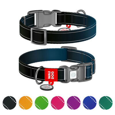 Нашийник WAUDOG Nylon Mono світловідбивний чорний з QR паспортом, L, 33-49 см, 25 мм