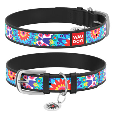 Нашийник шкіряний WAUDOG Design, "Квіти", для собак, 25 мм Ш, 38-49 см Д