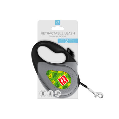 Повідець-рулетка для собак WAUDOG R-leash, з малюнком "Авокадо", S, до 15 кг, 5 м, світловідбиваюча стрічка, чорний 3