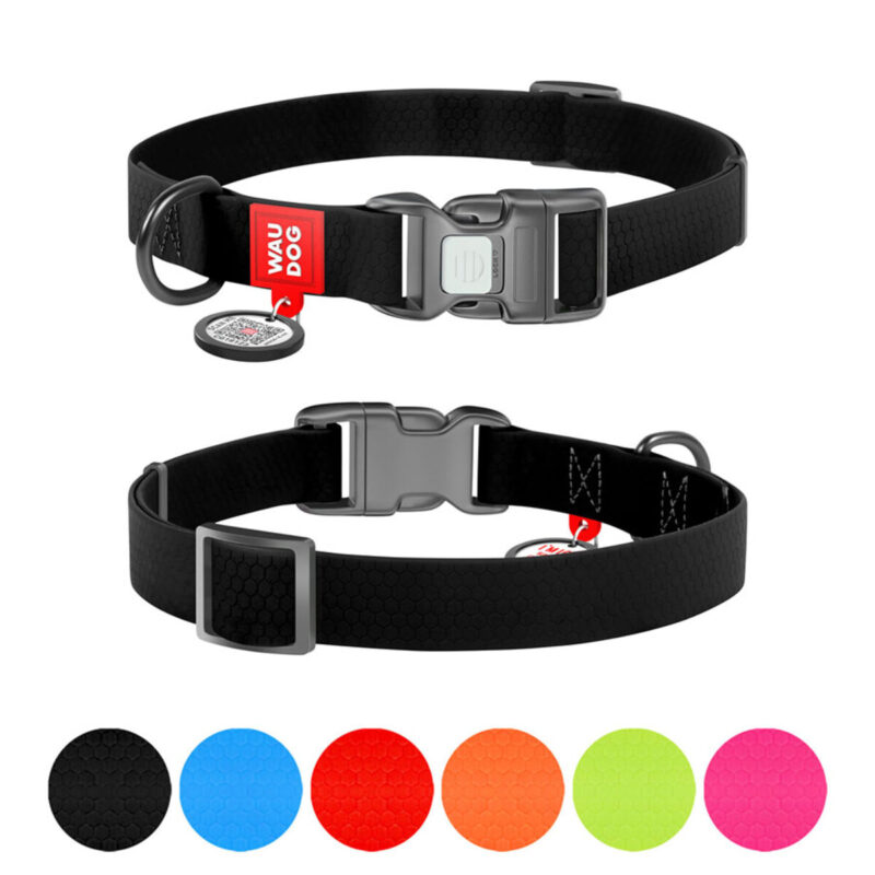 Нашийник для собак WAUDOG Waterproof, водостійкий, чорний, Ш 15 мм, Дов 25-35 см