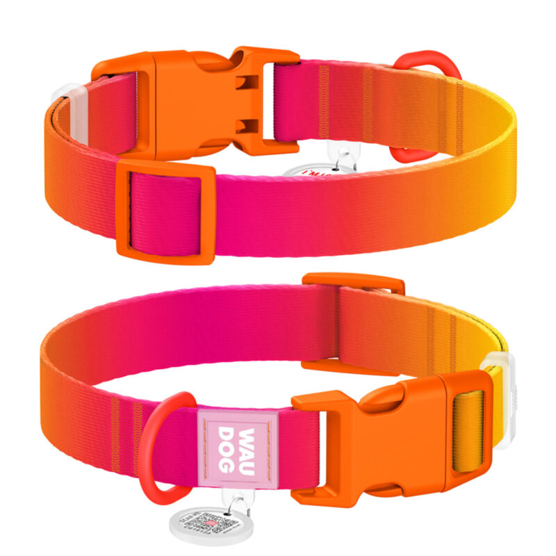 Нашийник WAUDOG Nylon Recycled, градієнт, для собак, S, 15 мм, довжина 25-35 см, помаранчевий