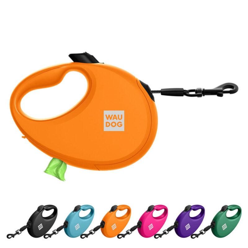 Повідець-рулетка WAUDOG R-leash світловідбивна стрічка, S, до 12 кг, 3 м, пластик