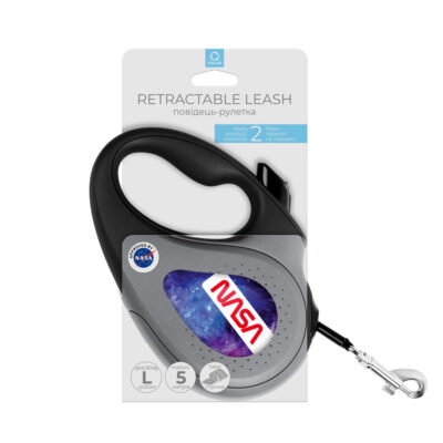 Повідець-рулетка WAUDOG R-leash NASA21, L, до 50 кг, 5 м, світловідбиваюча чорний 2