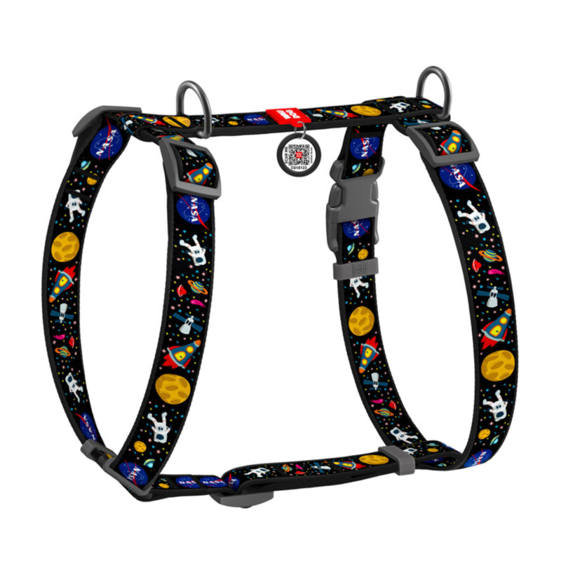 Шлея анатомічна H-подібна WAUDOG Nylon з QR-паспортом, малюнок "NASA", plastic, L, Ш 25 мм, Обхват 52-88 см