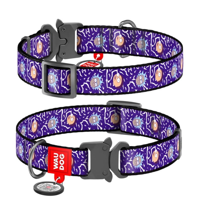 Нашийник WAUDOG Nylon "Рік та Морті 2", XXL, з QR паспортом, металева пряжка, Ш 35 мм, Д 46-70 см