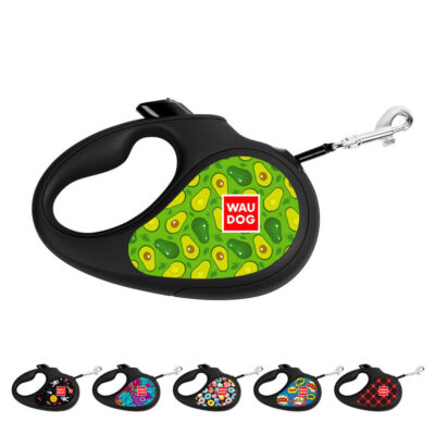 Повідець-рулетка для собак WAUDOG R-leash, світловідбиваюча стрічка, XS, до 12 кг, 3 м, чорний, "Авокадо"