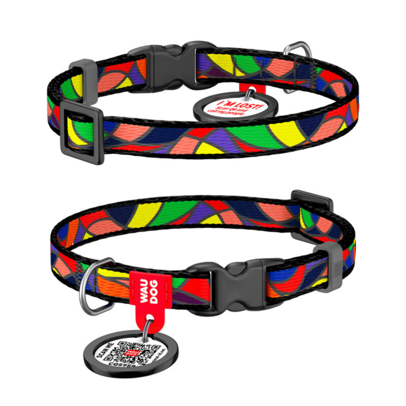 Нашийник для собак WAUDOG Nylon "Вітраж" з QR паспортом, Ш 10 мм, Дов 20-30 см
