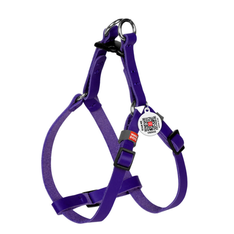 Шлея WAUDOG Classic шкіряна фіолетова XS для котів і дрібних собак, 10 мм, 28-40 см