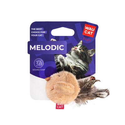 Іграшка для котів WAUCAT Fun Melodic Пташка зі звуковим чипом, штучне хутро, 11×6 см 2