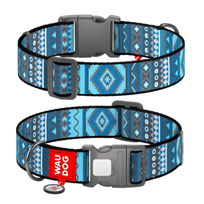 Нашийник для собак WAUDOG Nylon Етно синій 46-70 см, ширина 35 мм, нейлон, XXL