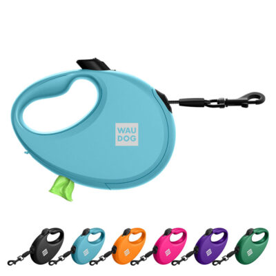 Повідець-рулетка WAUDOG R-leash, світловідбивна стрічка, S, до 12 кг, 3 м, блакитний
