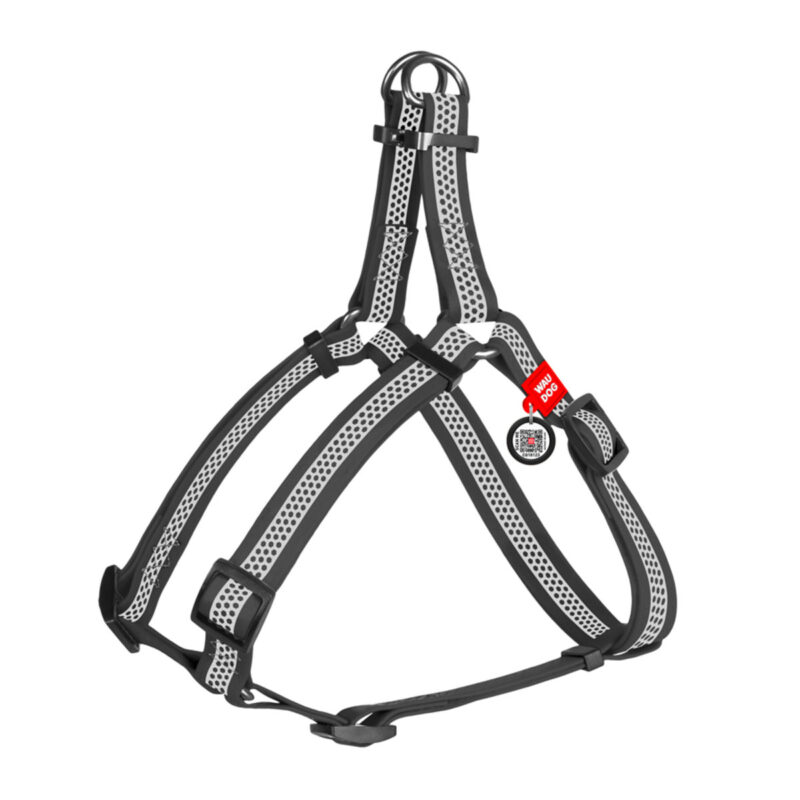 Шлея для собак WAUDOG Waterproof, світловідбиваюча, металева пряжка, M, COLLARTEX, Ш 20мм, Д 50-80 см, сірий