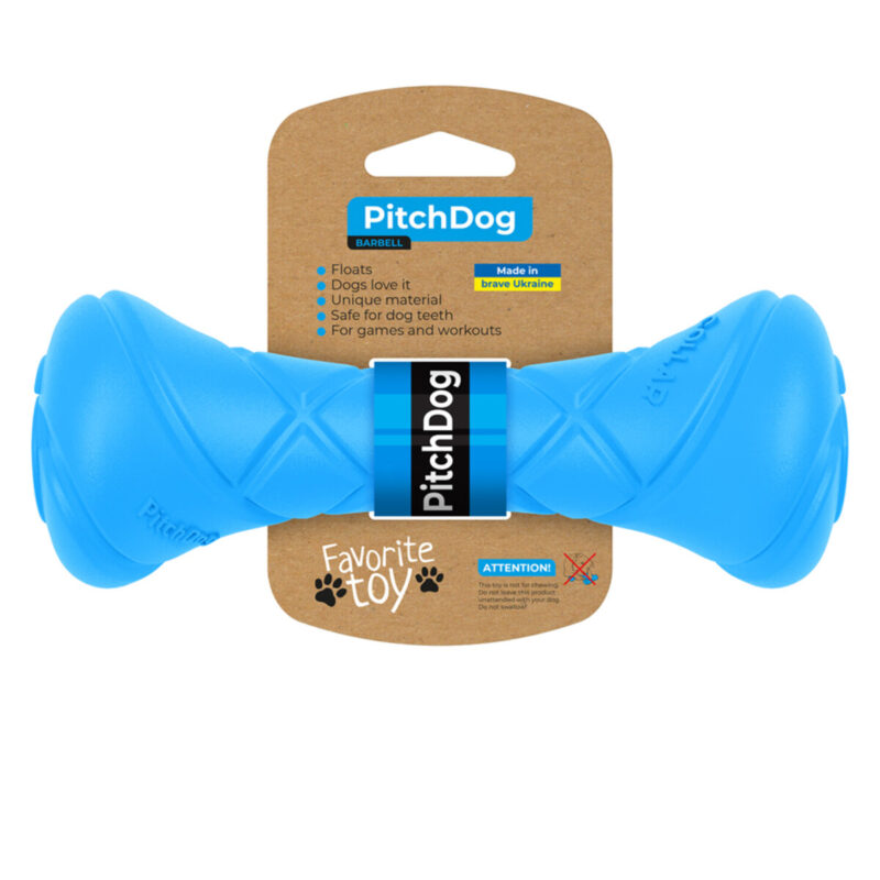 Ігрова гантель PitchDog для апортировки, 19 см, діаметр 7 см, блакитна