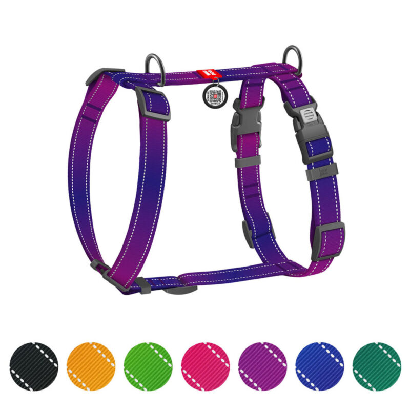 Шлея анатомічна WAUDOG Nylon Mono H-подібна, світловідбивна, фіолетова, 20 мм, 38-60 см, 45-60 см