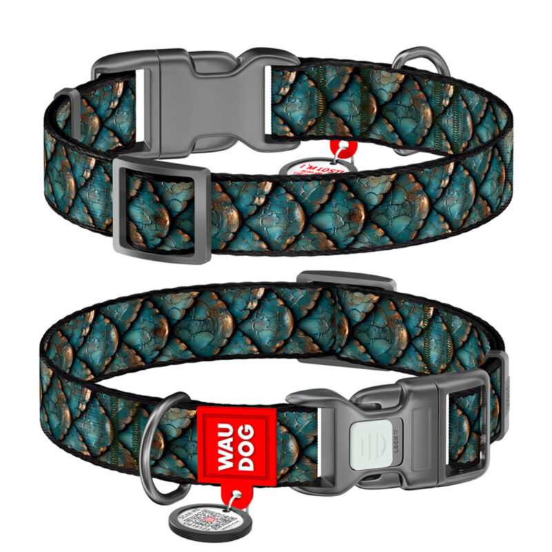 Нашийник WAUDOG Nylon "Луска" з QR адресником, для собак, нейлон, 33-49 см, Ш 25 мм