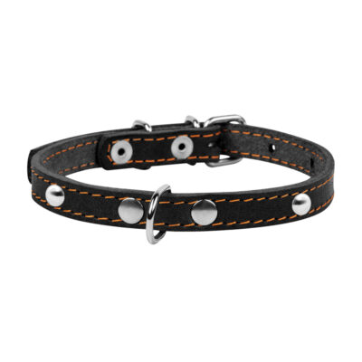 Нашийник CoLLaR одинарний з прикрасами, шкіра, 14мм ширина, 27-35см довжина, чорний 2