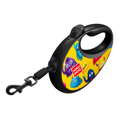 Повідець-рулетка WAUDOG R-leash "Мохнаті монстри", L, до 40 кг, 5 м, світловідбивна стрічка, з контейнером 4
