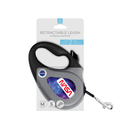 Повідець-рулетка для собак WAUDOG R-leash NASA21, M, до 25 кг, 5 м, світловідбиваюча стрічка, чорний 2
