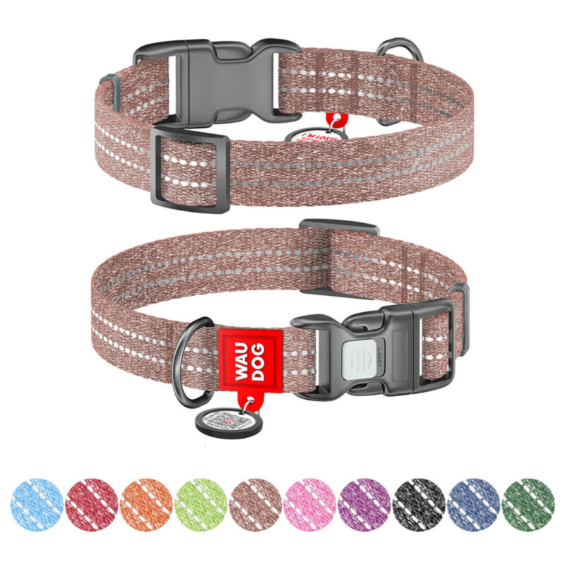 Нашийник WAUDOG Re-cotton з QR паспортом, відновлена бавовна, 20мм, 28-40 см, коричневий
