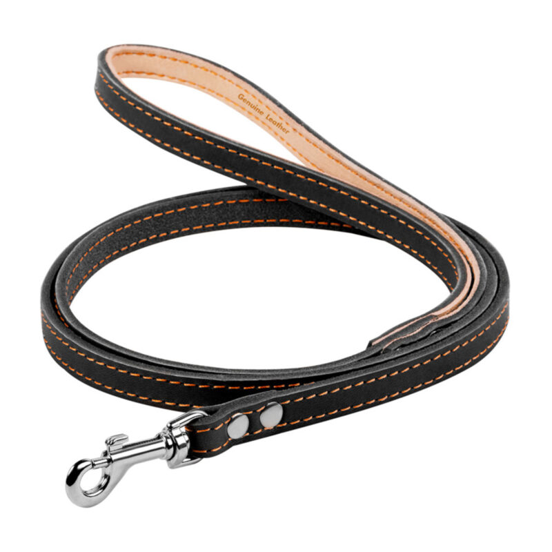 Повідець одинарний CoLLaR з прошивкою шкіра 14мм, довжина 122см, чорний