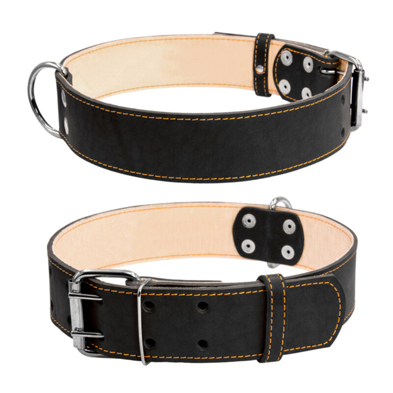 Нашийник CoLLaR плоский подвійний із шкіри для собак XL, чорний, 56-68 см