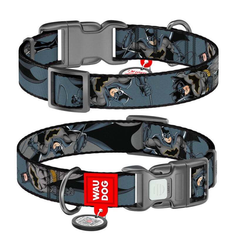 Нашийник WAUDOG Nylon з QR паспортом "Тінь Бетмена" для собак S, 15 мм, 25-35 см