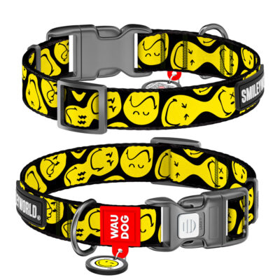 Нашийник WAUDOG Nylon "Смайли на чорному", L, нейлон, 25 мм, 33-49 см