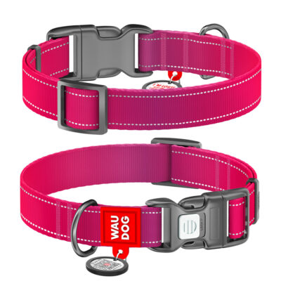Нашийник для собак WAUDOG Nylon Mono світловідбивний з QR паспортом, XL, Ш 25 мм, Дов 37-58 см, рожевий 2