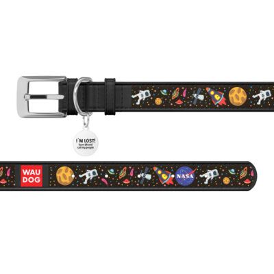 Нашийник для собак WAUDOG Design "NASA", шкіряний, чорний, M, 20 мм, 29-38 см 3