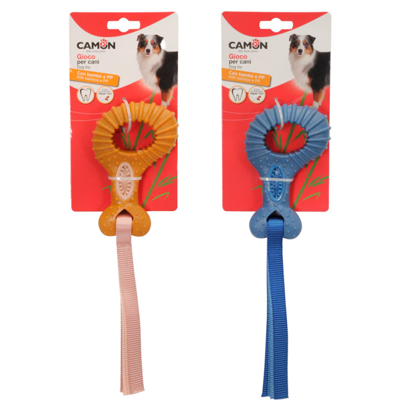 Іграшка для собак кільце з бамбуку та стрічками для ласощів, 14 см, 4 шт.упак (ціна за 1шт)