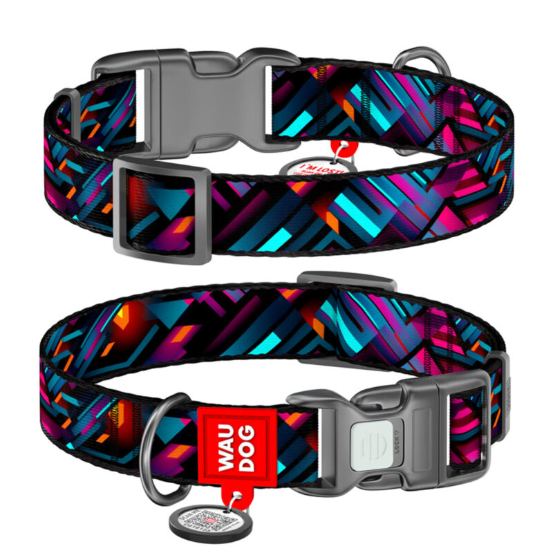 Нашийник для собак WAUDOG Nylon з QR паспортом, малюнок "Нескінченні світи", S, Ш 15 мм, Дов 25-35 см